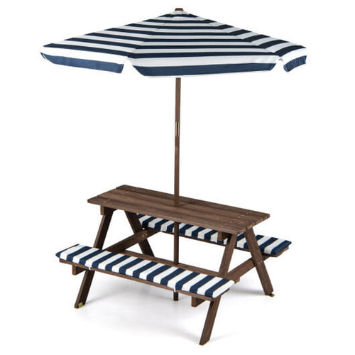 Fir Wood Kids Picnic Table with 2 Built-in Benches and Umbrella-Navy B593-NP13006