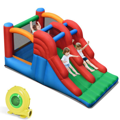 6-in-1 Inflatable Bounce House with Climbing Wall and Basketball Hoop with Blower B593-OP70980