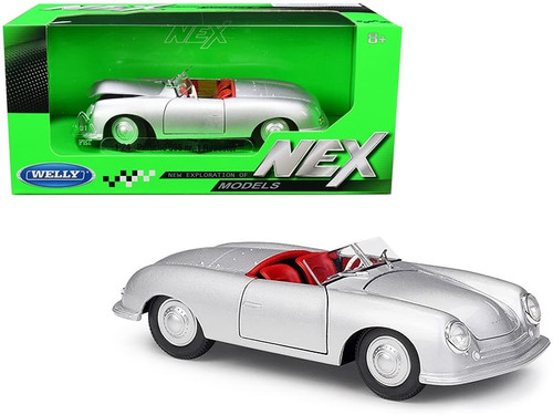 Porsche 356/1 Roadster Silver with Red Interior "NEX Models" 1/24 Diecast Model Car by Welly F977-24090sil