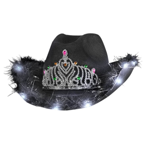 Light Up Black Bridal Cowboy Cowgirl Hat with Tiara A706-LUBBCHTBVBH