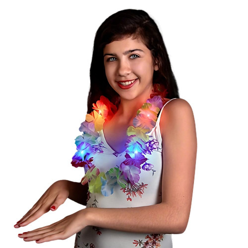 Light Up Hawaiian Flower Lei Necklace Rainbow A706-LUHFLLNK-RNBW