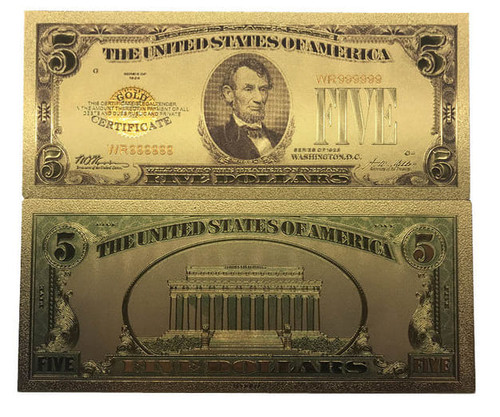 5 Dollar Commemorative Collectible Premium Replica Paper Money Bill 24k Gold Plated Fake Currency B A706-PPD12k-5D