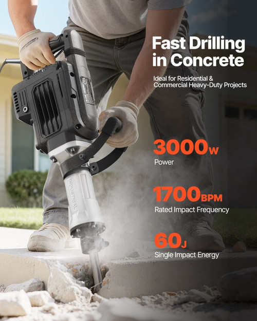 Demolition Jack Hammer, 3000 W Powerful Electric Jackhammer, 1700 BPM Concrete Breaker with a Point E415-DXDHCS118YC1ROIPW001V1