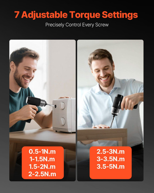 Electric Screwdriver, 7 Torque Settings 0.5-5 N.m, 2500mAh Battery, Cordless Screwdriver Set with 3 E415-DDLSD4V2000ML2DJ4001V9