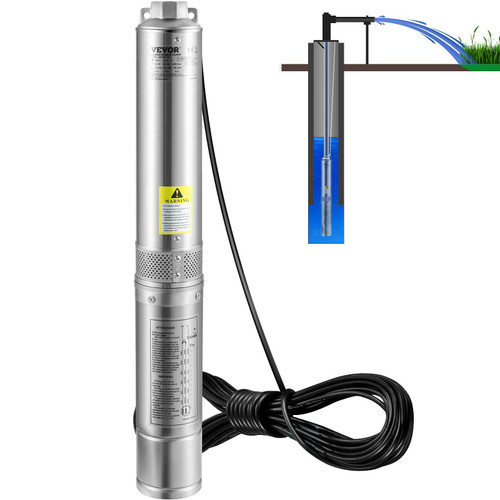 Deep Well Submersible Pump, 0.5HP 230V/60Hz, 28gpm 167ft Head, with 33ft Electric Cord, 4" Stainles E415-SJQSBMBNZMC228RUGV4