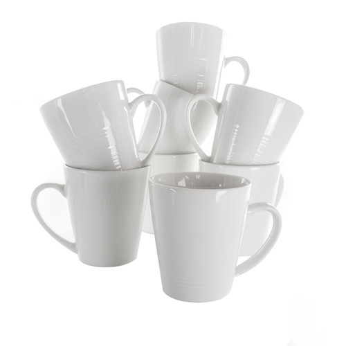 Elama Amie 8 Piece 12 Ounce Porcelain Mug Set in White D970-EL-AMIE
