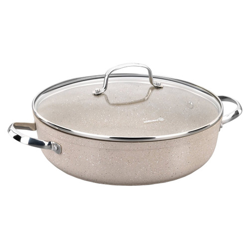 Korkmaz Granita 2.5 Liter Aluminum Nonstick Low Casserole with Lid in Tan D970-A1854
