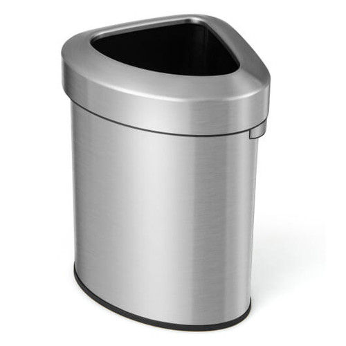 60L Stainless Corner Steel Trash Bin with Lid and Anti-slip Bottom-Silver B593-GY10015