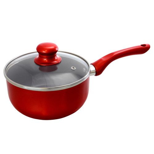 Better Chef 1.5 Quart Ceramic Coated Saucepan in Red with Glass Lid D970-SP3