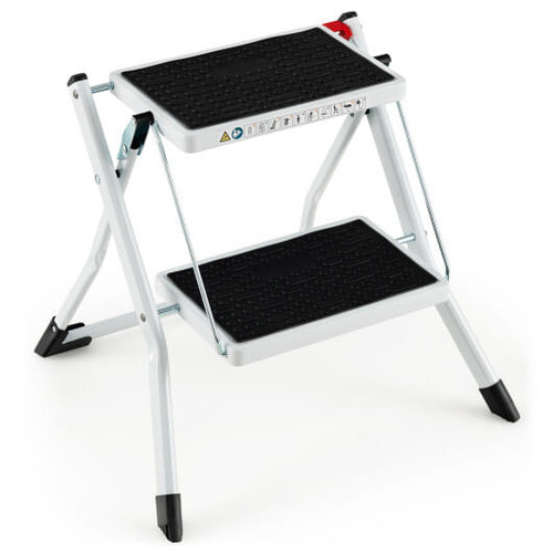 Folding 2 Step Ladder wiht Anti-Slip Pedal and Large Foot Pads-Black & White B593-TJ10004
