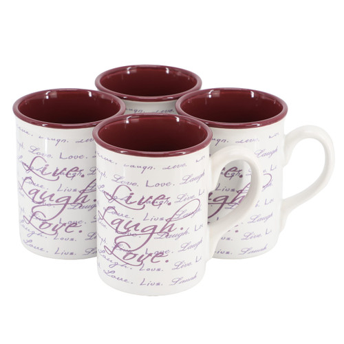 Gibson Home Inspirational Words Live, Laugh, Love 4 Piece 16 Ounce Stoneware Mug Set in Purple D970-142556.01