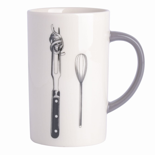 Babish 15 Ounce Tall Fine Ceramic Fork and Whisk Mug in White D970-131306.01R