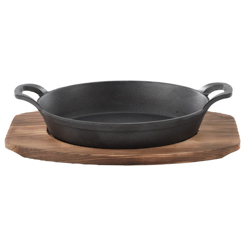 MegaChef Mini Cast Iron Oval Pan with Wood Tray D970-MCCI-006