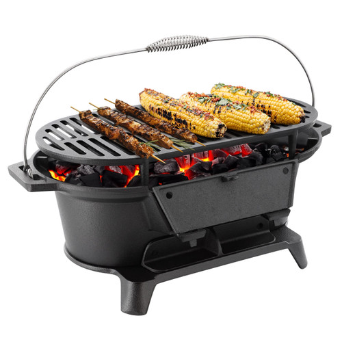 Megachef Oval Cast Iron Portable Hibachi Grill for Outdoor Use and Camping in Black D970-MC-003