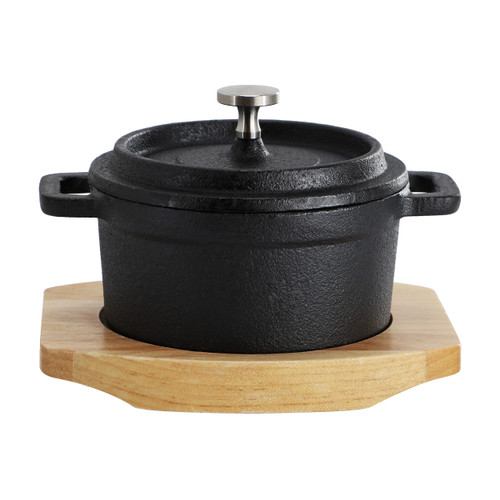 MegaChef Cast Iron 8 Ounce Mini Dutch Oven with Wood Tray D970-MCCI-342A
