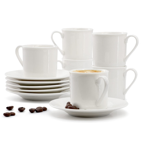 Elama Aspin 12 Piece 2.5 Ounce Porcelain Espresso Cup Set in White with Saucers D970-ELM-ASPIN-ESPRESSO