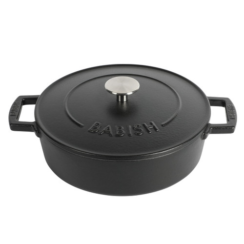 Babish 3 Quart Round Enameled Cast Iron Braiser Pan with Self-Basting Lid in Black D970-135437.02R