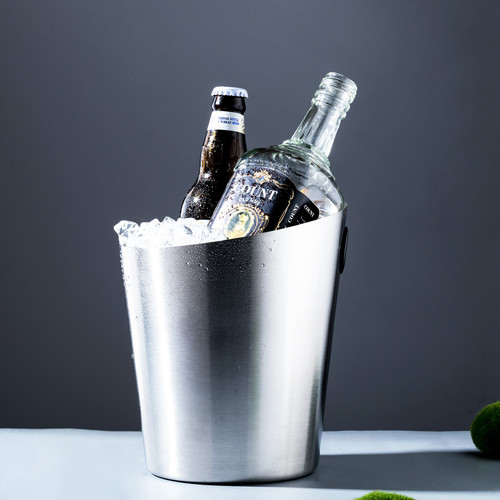 Color: Silver - Inclined Stainless Steel Ice Bucket Ice Bucket Household Beer Bucket Q119-CJCJ120395905EV