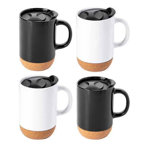 Gibson Home Modani 4 Piece 16.5 Ounce Stoneware Travel Mug Set with Lid and Cork Base D970-135280.01