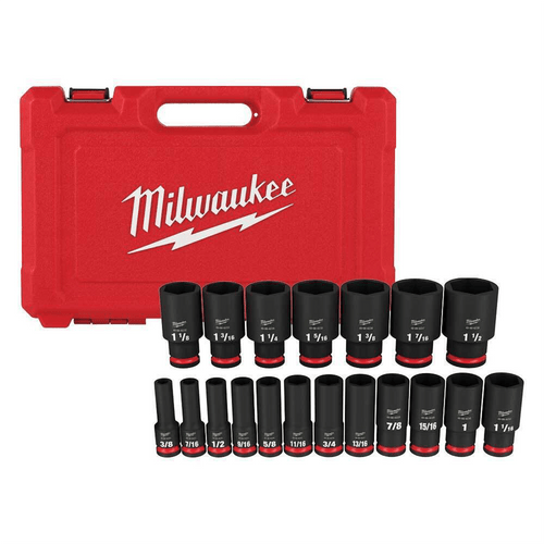 Milwaukee Tool 19PC SHOCKWAVE Impact Duty 1/2" Drive SAE Deep 6 Point Socket Set T398-MLW49-66-7012