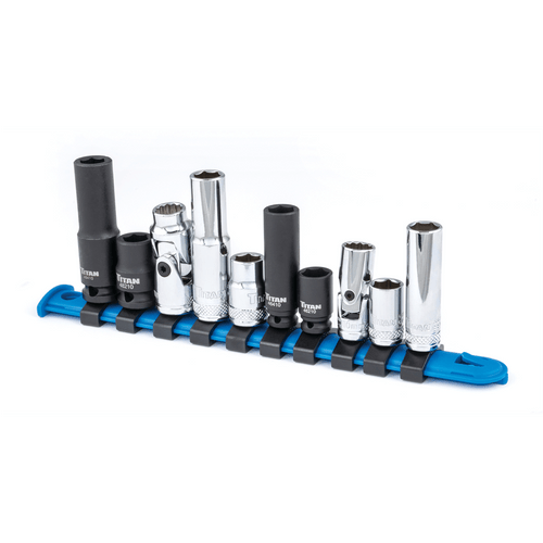 TITAN 10 pc. 1/4 in. and 3/8 in. Dr. 10 mm Socket Set T398-TIT68660