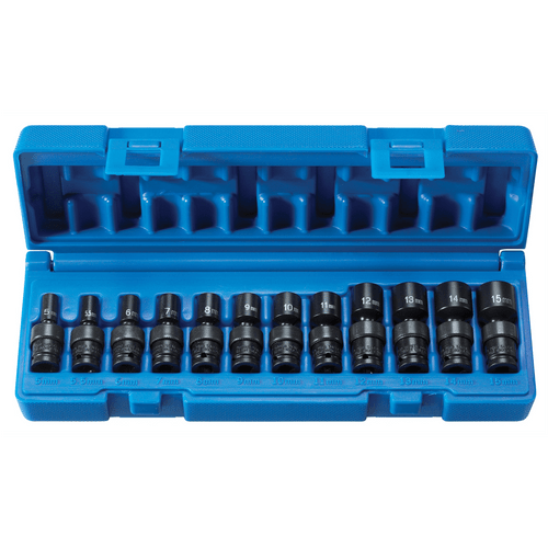 Grey Pneumatic 1/4" Drive Standard Length Surface Drive 12 Piece Universal Socket Set T398-GRE9712UM