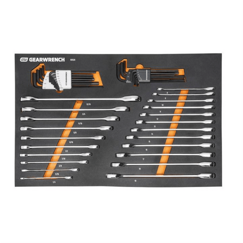 GearWrench 44 Piece 90T SAE/Metric Combination Ratcheting Wrench & Long Arm Hex Key Set with Foam S T398-KDT86528
