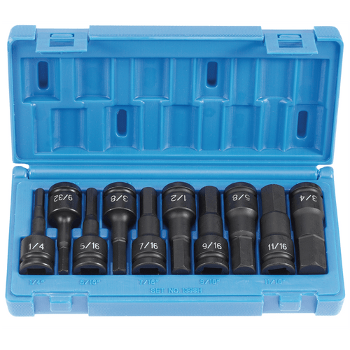 Grey Pneumatic 1/2" Drive 10 Piece Hex Driver Set T398-GRE1398H