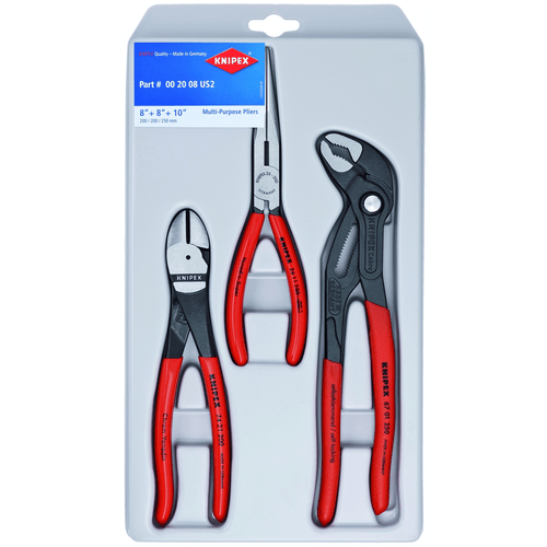 KNIPEX Plier Set 3 Pc. Long Nose,Diag Cutt,Cobra T398-KNP267487