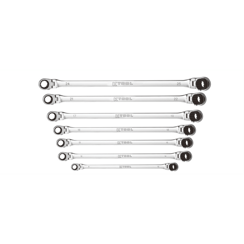K Tool International Wrench Set 7 Piece Metric Ratcheting Reversible Double Box Universal Spline 90 T398-KTIXDKITDBM14