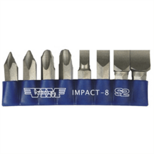 VIM Tools Impact Quality S2 Bit Set, 8 Piece Bits 5/16 Inch Hex Bodies, 1.25L, P1-P4 Phillips & Fla T398-VIMIMPACT-8