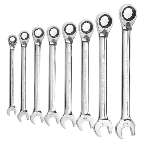 GearWrench 8 Piece 72-Tooth 12 Point Reversible Ratcheting Combination Metric Wrench Set T398-KDT9543