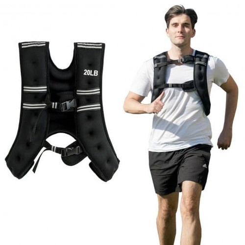 Training Weight Vest Workout Equipment with Adjustable Buckles and Mesh Bag-20 lbs - Color: Black - D681-SP36974