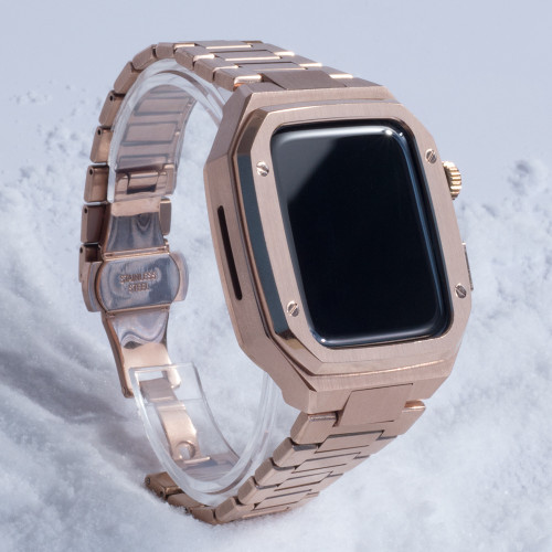 Color: Rose Gold, style: 45MM - Watch Integrated Stainless Steel Metal Protective Case Q119-CJYD149380108HS
