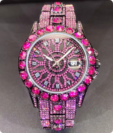 Color: Rose Red - Men's High-end, Fully Diamond-encrusted, Ultra-glitzy Hip-hop Watch Q119-CJNS277033905EV