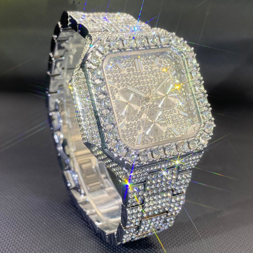 European And American Hip-hop Men's Watch Square-shaped Fully Diamond-encrusted Multi-functional Q119-CJNS2637853