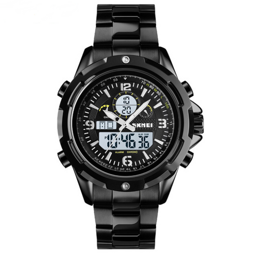 Color: White - Sports steel band luminous dual display watch Q119-CJZBNSSZ00241-White