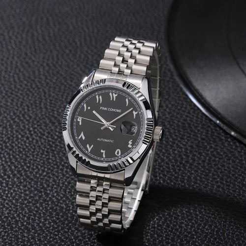 Color: Silver - Luxury Steel Arabic Numbers Watches Automatic Movement Urdu Numerals Mechanical Wri F640-12000018656090757