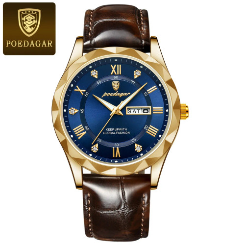 Color: SKY BLUE - POEDAGAR Luxury Business Man Wristwatch Waterproof Luminous Date Week Men Watch F F640-12000034520484573