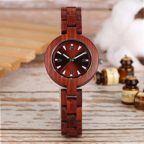 Color: Red - Wood quartz watch Q119-CJZBNSSY00961-Red
