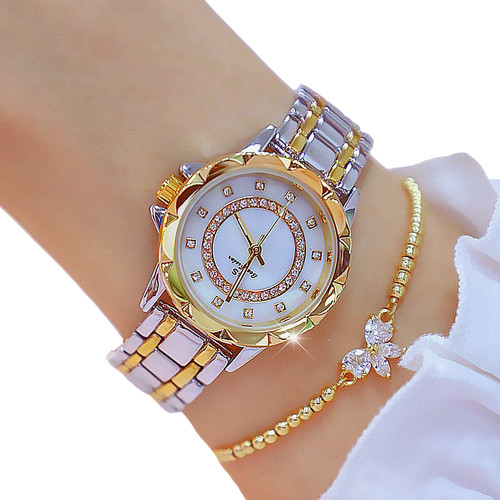 Color: Gold bracelet - Luxury ladies full diamond steel band quartz watch Q119-CJZBNSLX00962-Gold bracelet