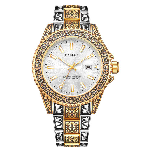Color: Light gold white - Fashion calendar waterproof luminous quartz watch Q119-CJZBNSSY02702-Light gold white