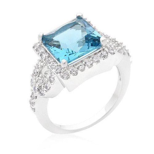 Halo Style Princess Cut Aqua Blue Cocktail Ring R599-R08352R-C32