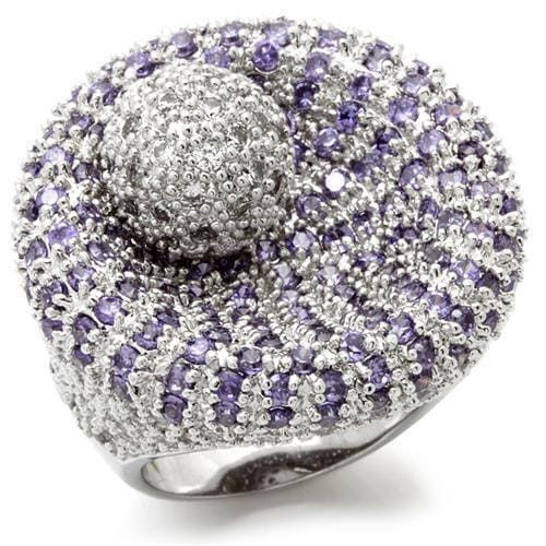 0W018 - Rhodium Brass Ring with AAA Grade CZ  in Tanzanite A874-0W018