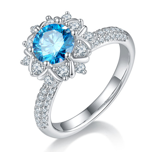 Color: Blue, size: Port Code 12 - 925 Silver Colors Moissanite Ring 1 Karat Artificial Cultivation  Q119-CJLX197462240NM
