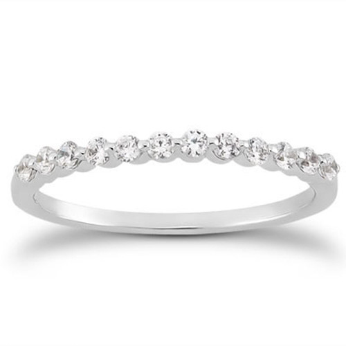 14k White Gold Floating Diamond Single Shared Prong Wedding Ring Band P150-63491-7.5
