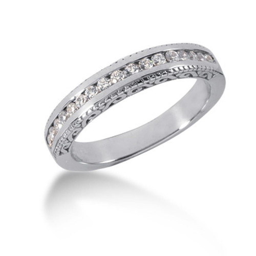 14k White Gold Vintage Style Engraved Diamond Channel Set Wedding Ring Band P150-02275-6.5