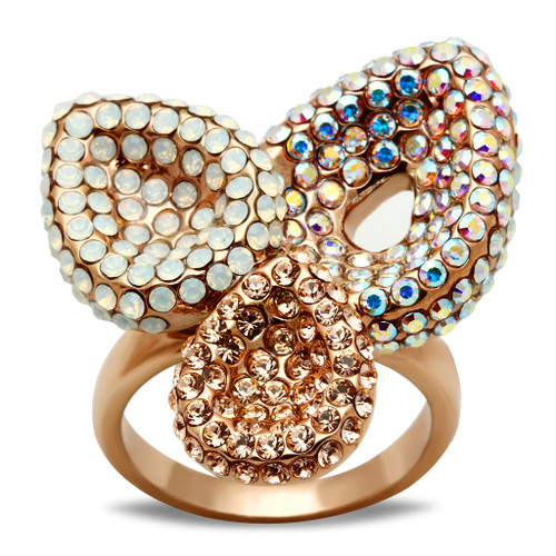 GL219 - IP Rose Gold(Ion Plating) Brass Ring with Top Grade Crystal  in Multi Color A874-GL219