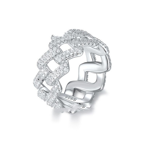 Specification: Silver Inlaid Zircon Platinum, Size: 5 - 925 Silver Inlaid Moissanite Hip-Hop Full-C Q119-CJLX278556301AZ