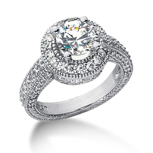 14k White gold Vintage Halo Diamond Semi-Mount P150-61715-5.5